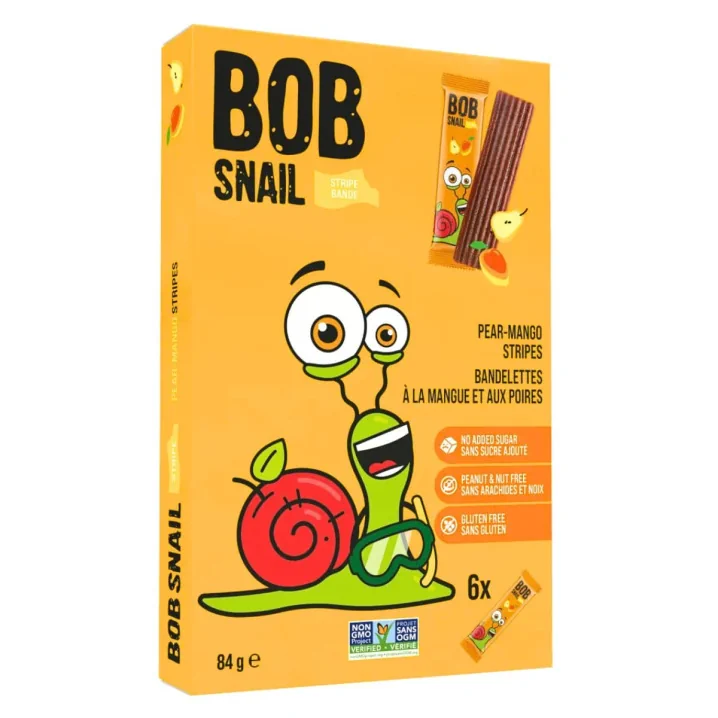 Front of Bob Snail Dried Fruit Snack Natural Fruit Snack Fruit Strips Pear Mango