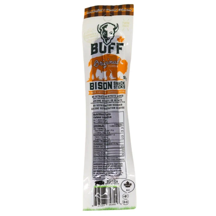 Front of BUFF Bison Snack Sticks Original Flavour, 50g