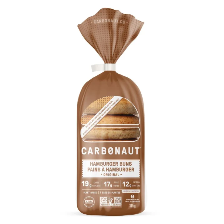 Front of Carbonaut Keto Hamburger Buns White, 5 Buns