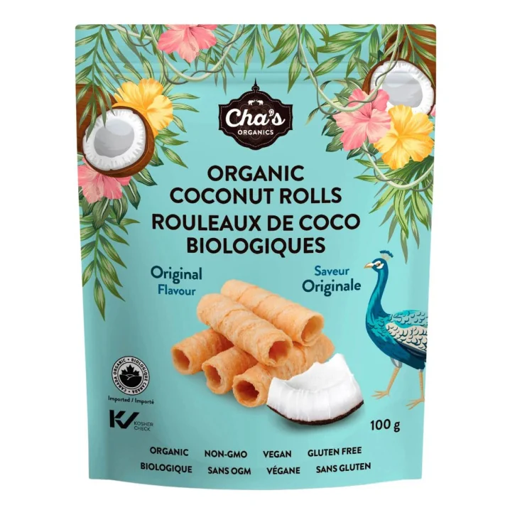 Front of Cha's Organics Coconut Rolls Original