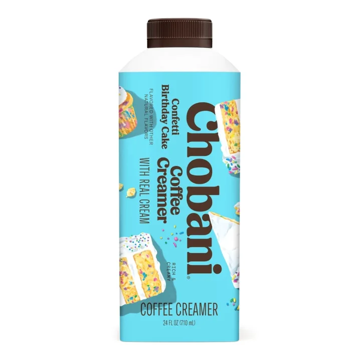 Chobani Coffee Creamer Birthday Cake Front of carton