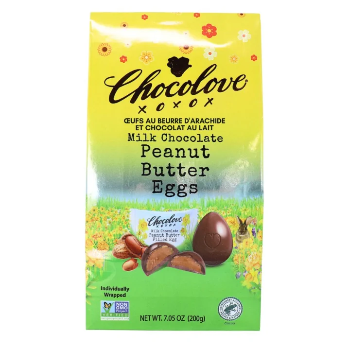 Front of Chocolove XO Milk Chocolate Peanut Butter Filled Eggs - Non-GMO Chocolate - Healthy Easter Chocolate Snack - Easter Multiple Chocolate Pack