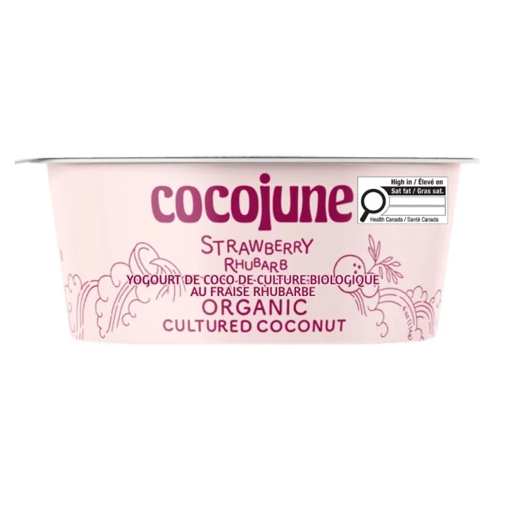 Cocojune Organic Cultured Coconut Yogurt Strawberry Rhubarb Front of cup