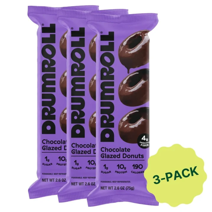 Drumroll Snacks Mini Protein Donuts Chocolate Glazed 3-Pack, 75g each