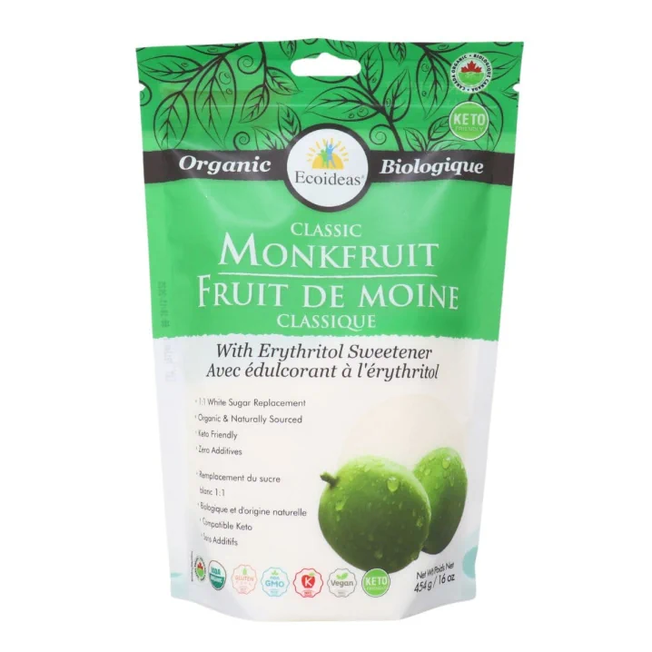 Front of Ecoideas Classic Monk Fruit With Erythritol Sweetener Granulated Sugar Substitute
