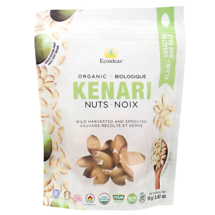 Front of Ecoideas Organic Kenari Nuts Plain Unsalted, 70g