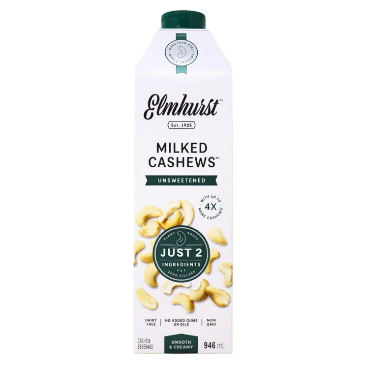 Front of Elmhurst Unsweetened Cashew Milk - Cashew Nut Milk - Elmhurst Cashew Milk - Dairy Free Plant Based Milk