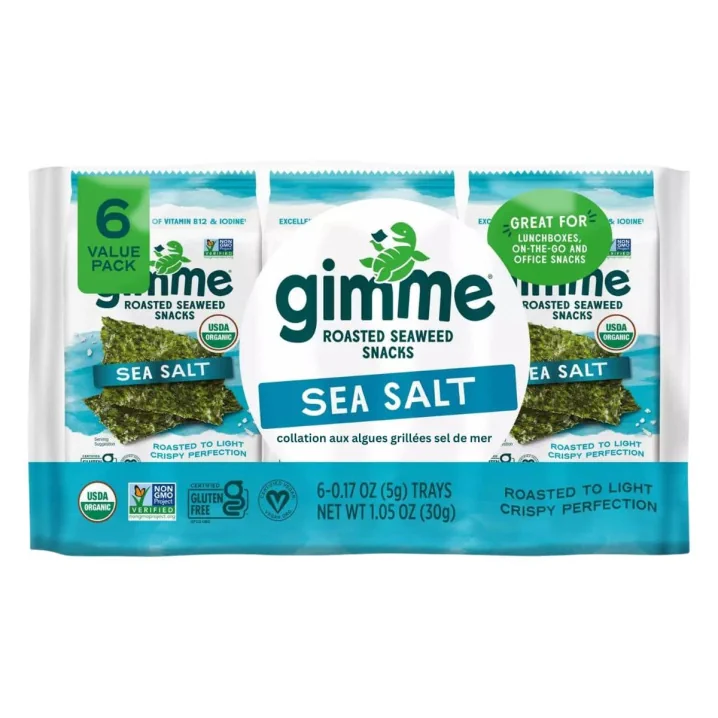 Front of GimMe Organic Roasted Seaweed Snack Sea Salt - Gluten Free Seaweed - Organic Seaweed Snacks - Seaweed Snacks
