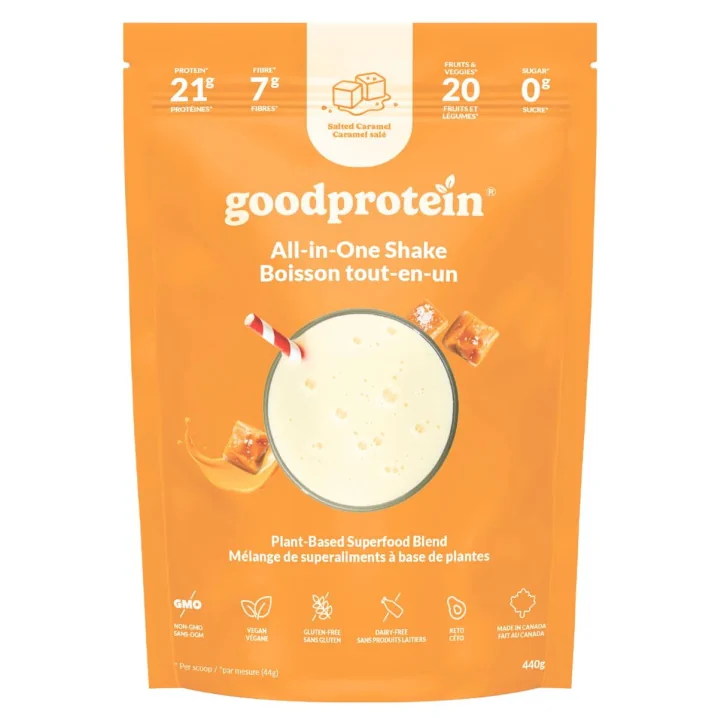 Front of Good Protein All In One Shake - Salted Caramel Protein Powder - Vegan Protein Powder - Superfood Protein Powder