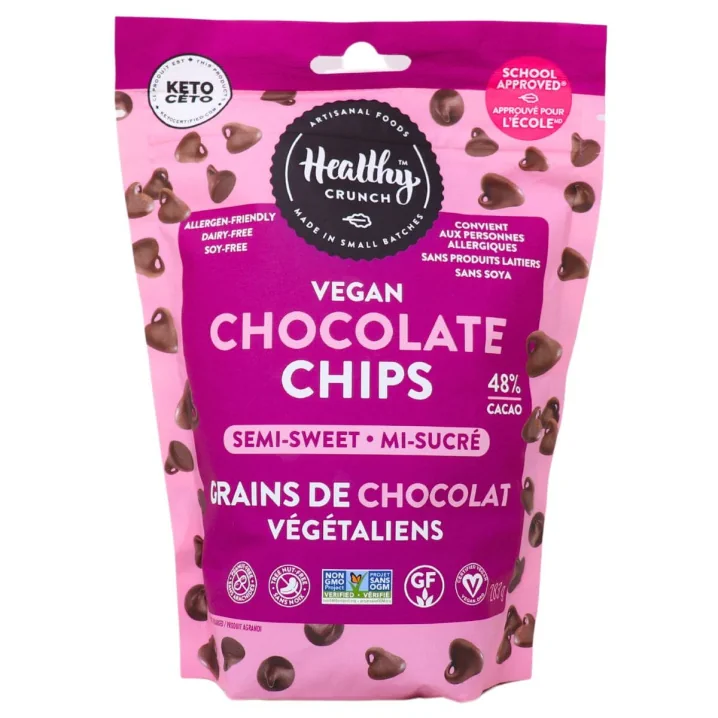 Front of Healthy Crunch Semi-Sweet Vegan Chocolate Chips, 300g