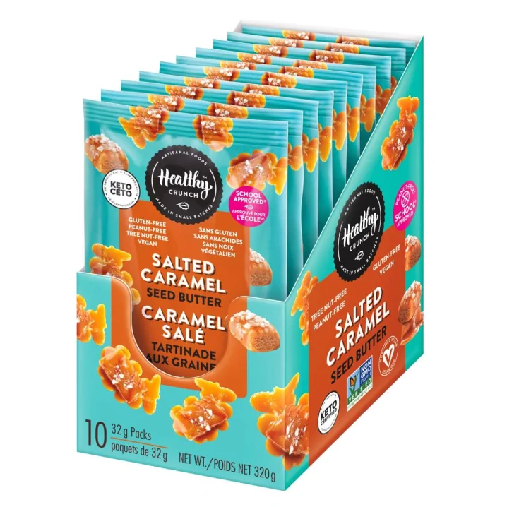 Front of Healthy Crunch Salted Caramel Seed Butter Pouches - Salted Caramel Nut Butter - Healthy Salted Caramel - Salted Caramel Spread