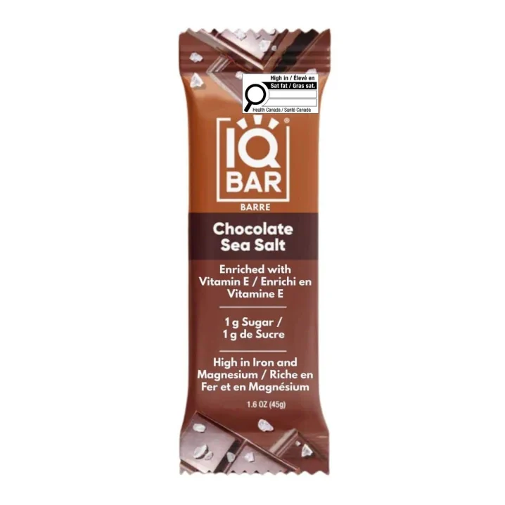 Front of IQ Bar Chocolate Sea Salt - Energy Bar Healthy - Healthy Energy Bar - High Energy Bars