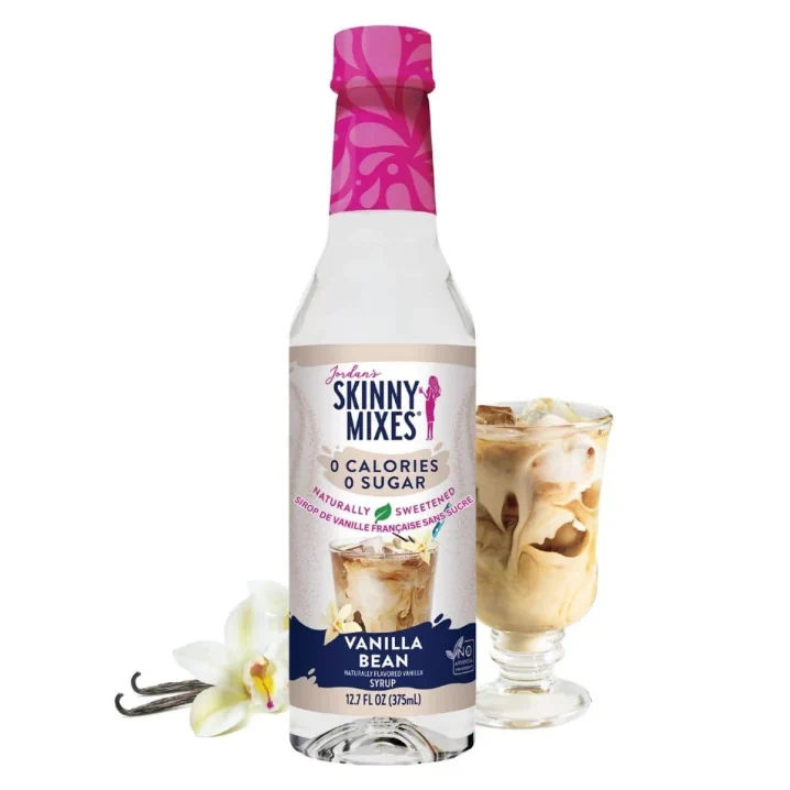 Front of Jordan’s Skinny Syrups Naturally Sweetened Zero Sugar Zero Calorie Syrup Vanilla Bean - Skinny Coffee Syrups - Sugar Free Coffee Syrup - Sugar Free Syrups
