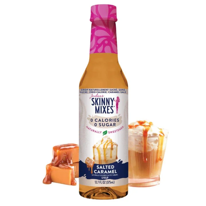 Front of Jordan’s Skinny Syrups Naturally Sweetened Zero Sugar Zero Calorie Syrup Salted Caramel - Sugar Free Salted Caramel Syrup - Skinny Syrup Canada - Jordan’s Skinny Syrups