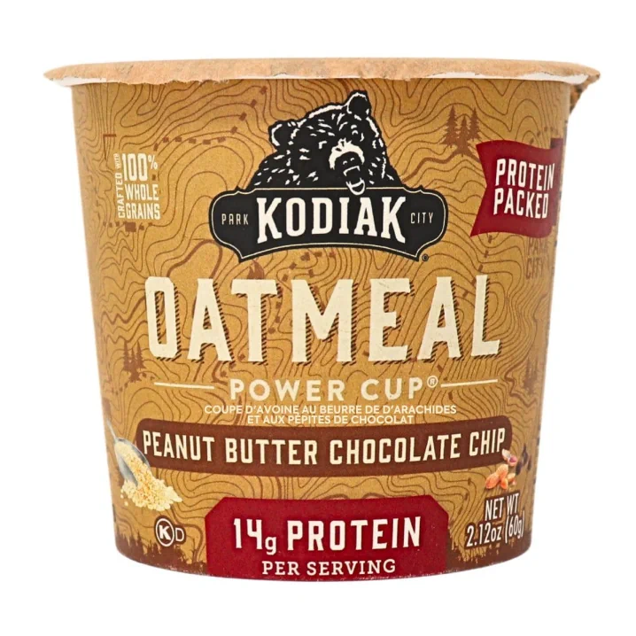 Front of Kodiak Cakes Peanut Butter Chocolate Chip Oatmeal Unleashed Cup, 60g
