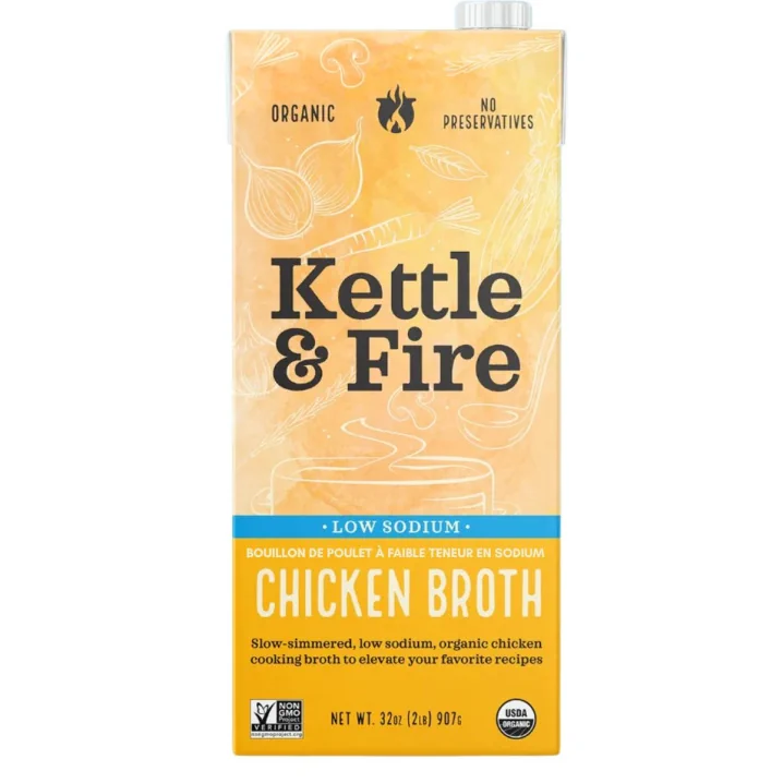 Front of Kettle & Fire Low Sodium Free-Range Chicken Cooking Broth