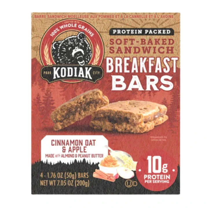 Front of Kodiak High Protein Breakfast Bars - Protein Oat Bars - Cinnamon Oat Bars - Protein Oatmeal Bars - Apple Cinnamon Protein Bar
