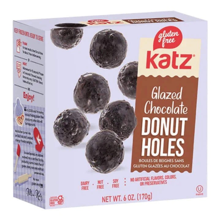 Front of Katz Gluten-Free Donut Holes Chocolate Glazed - Gluten-Free Pastries - Gluten Free Donuts - Doughnuts Gluten Free