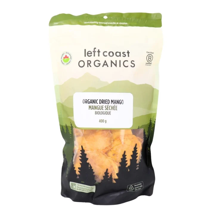 Front of Left Coast Organic Dried Mango Slices