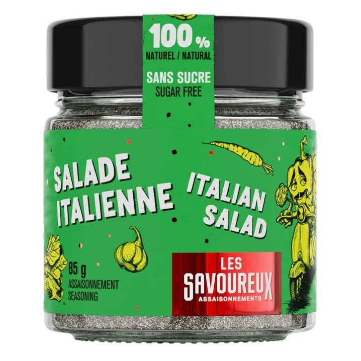 Front of Les Savoureux Sugar-Free Seasoning Italian Salad - Sugar Free Italian Seasoning - Italian Salad Seasoning - Italian Salad Dressing