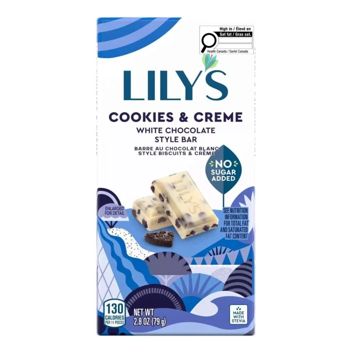 Front of Lily's Cookies & Creme White Chocolate Style Bar - Lily's Chocolate Bar - Cookies and Cream Chocolate - Lily's Chocolate Keto