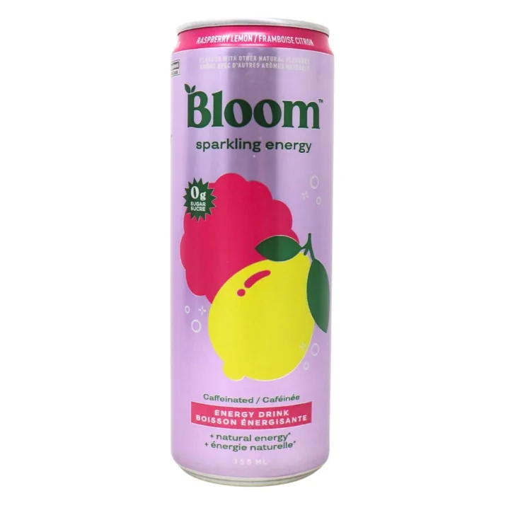 Bloom Sparkling Energy Drink Raspberry Lemon Front of can