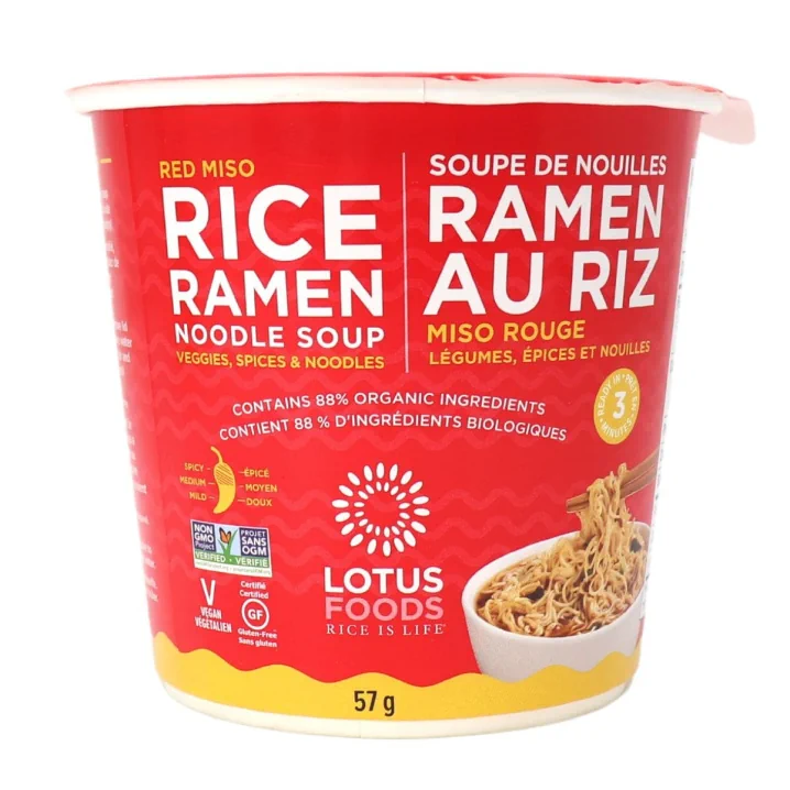 Front of Lotus Foods' Gluten-Free Instant Rice Ramen Cups Red Miso