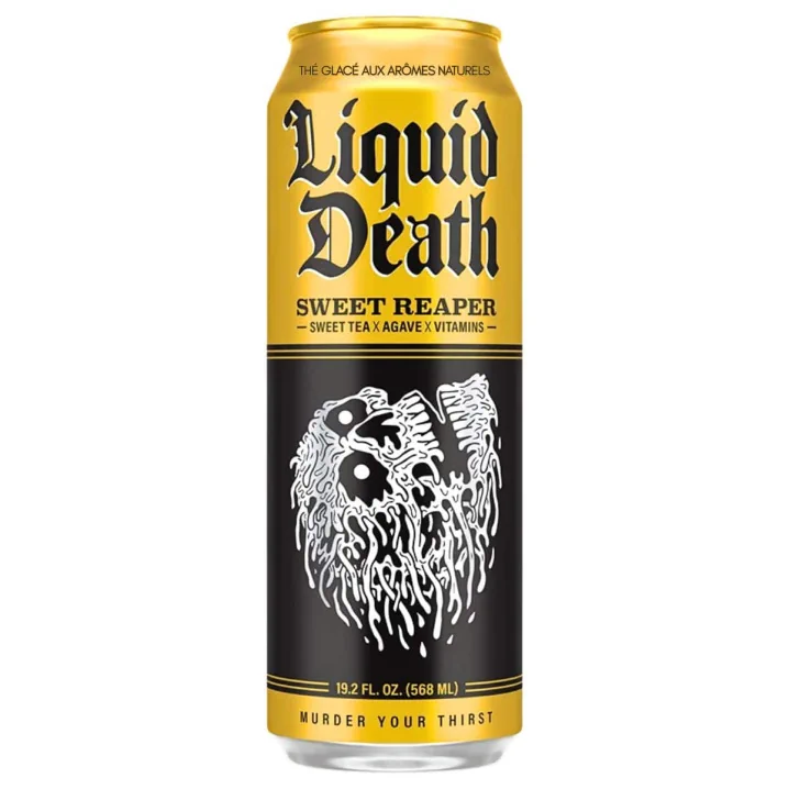Front of Liquid Death Iced Tea Sweet Reaper - Liquid Death Mountain Water - Liquid Death Sweet Reaper Iced Tea - Liquid Death Iced Tea
