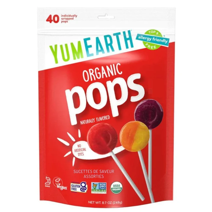 Front of YumEarth Assorted Flavor Lollipops, 241g