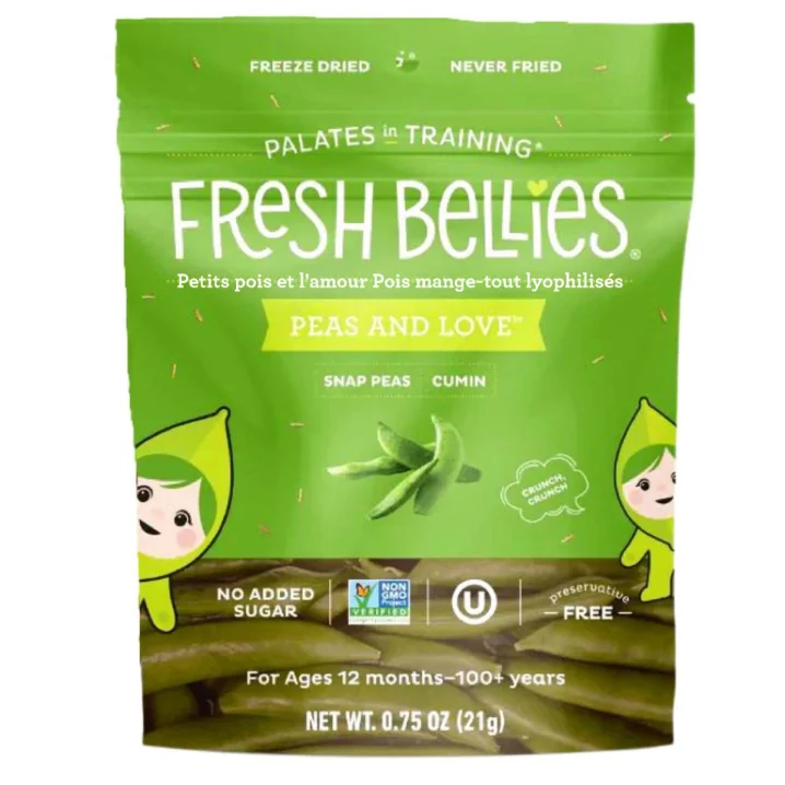 Front of Fresh Bellies Peas and Love Freeze-Dried Snap Peas