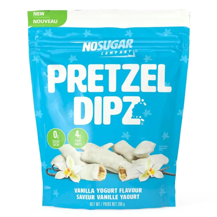 Front of No Sugar Company Pretzel Dipz Yogurt Coated Pretzels Vanilla Yogurt Pretzel