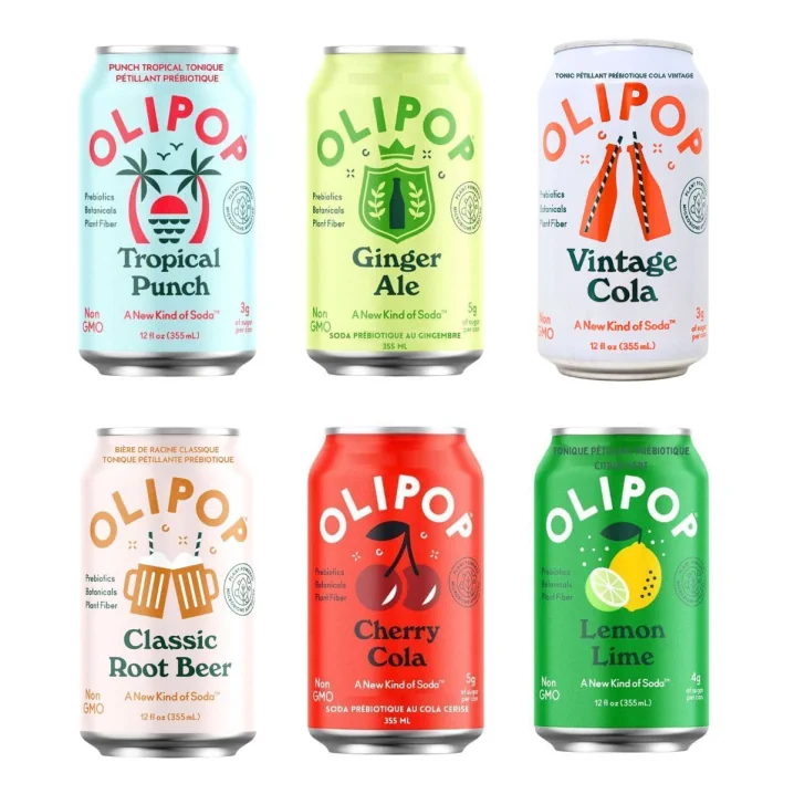 Front of OLIPOP Prebiotic Soda Sparkling Tonic Variety Pack - Prebiotic Drink - Best Prebiotic Drink - Gut Health Drink