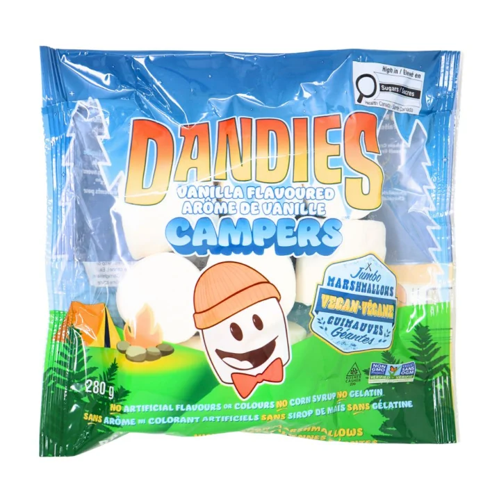 Front of Dandies Marshmallows Vegan Jumbo Marshmallows - Vegan Marshmallows Canada - Smores Marshmallows - Vanilla Marshmallow