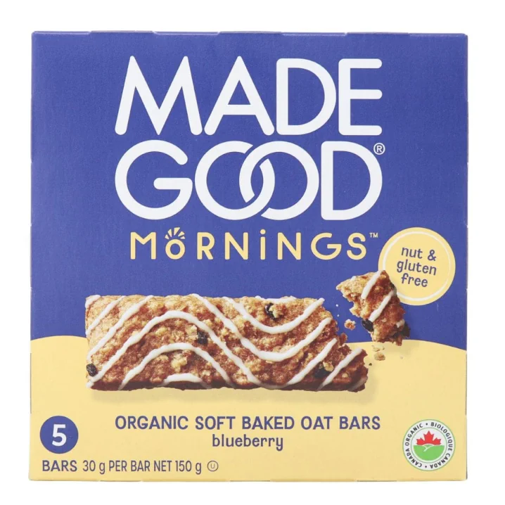 Front of MadeGood Mornings Gluten-Free Soft-Baked Oat Bars Blueberry Flavour, 5 Bars