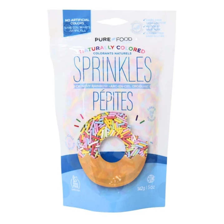 Front of Pure Food by Estee Naturally-Coloured Sprinkles Crunchy Rainbow - Sprinkles For Cake Decorating - Rainbow Jimmies