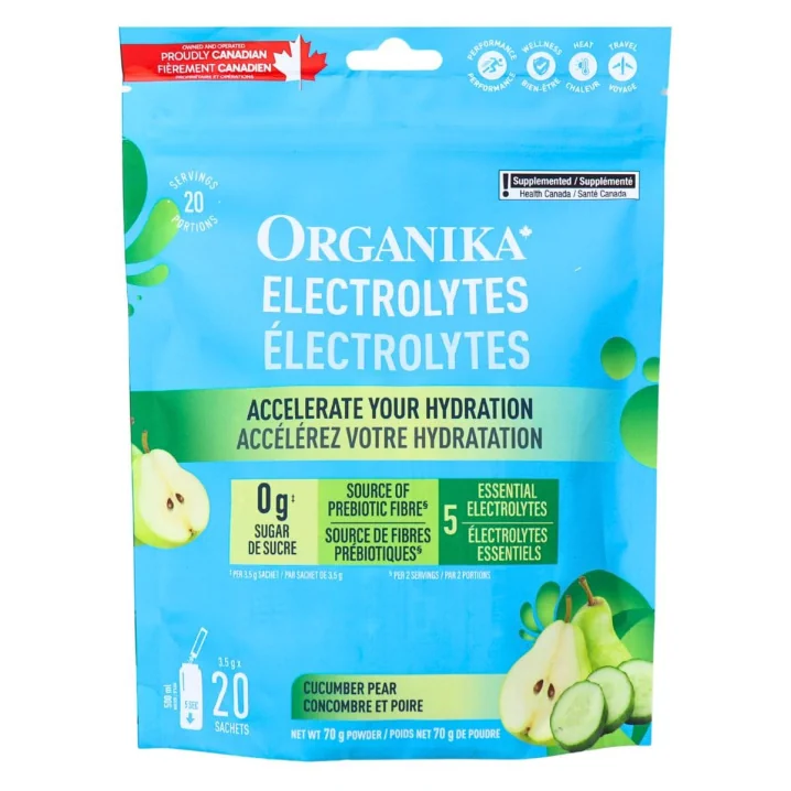 Front of Organika Sugar-Free Electrolytes Powder Cucumber Pear - Natural Electrolyte Powder - Keto Electrolyte Powder - Healthy Electrolyte Powder