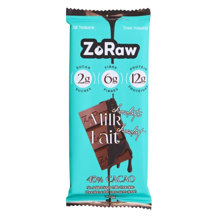 Front of ZoRaw Keto High Protein Milk Chocolate Bar - Milk Chocolate With Protein - Keto Milk Chocolate - Keto Protein Chocolate