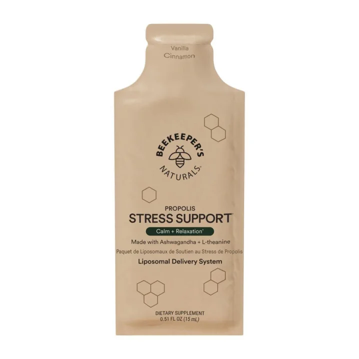 Front of Beekeeper's Naturals Propolis - Liposomal Supplement - Stress Supplement - Anxiety Supplement -  Ashwagandha Supplement - Ashwagandha L Theanine