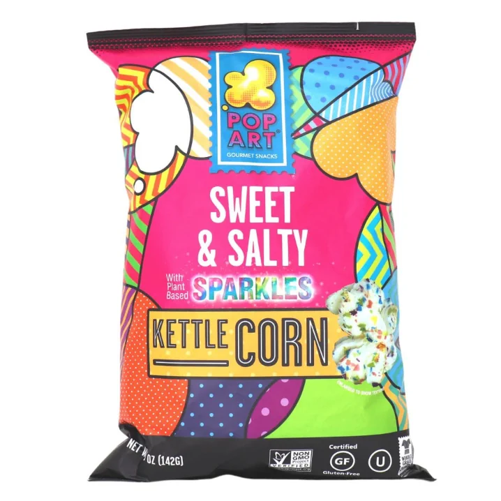 Front of Pop Art Kettle Corn Sweet & Salty With Sparkles