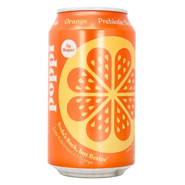 Front of Poppi Prebiotic Soda Orange - Healthy Alternative To Soft Drinks -Prebiotic Soda Canada - Low Calorie Soda