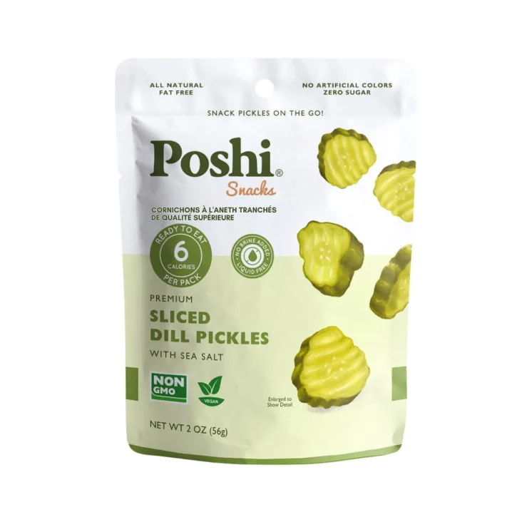 Front of Poshi Snack Sliced Dill Pickles - Snacking Pickles - Sliced Dill Pickles - Pickle Chips