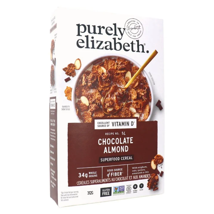 Front of Purely Elizabeth Gluten-Free Cereal Superfood Cereal Chocolate Almond