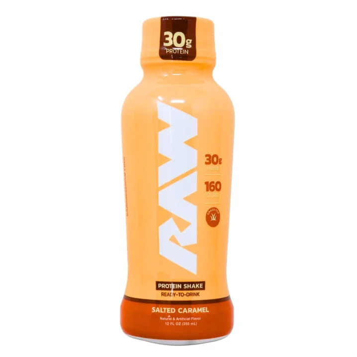 Front of RAW Nutrition - Grassfed Protein - RTD Protein Shake - High Protein Shake - Salted Caramel Protein Shake