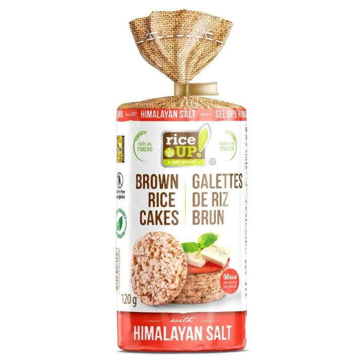 Front of RiceUP Brown Rice Cakes Puffed Rice Cakes Himalayan Salt