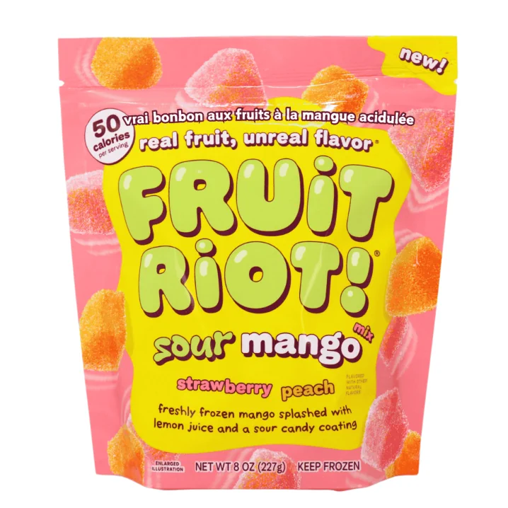 Front of Fruit Riot Real Fruit Candy Sour Mango Mix - Frozen Sugared Grapes - Candied Grapes - Candied Fruit