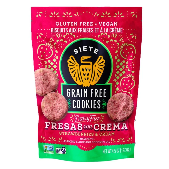 Front of Siete Cookies Fresas Con Crema Strawberries And Cream Cookies Grain-Free Gluten-Free Cookies