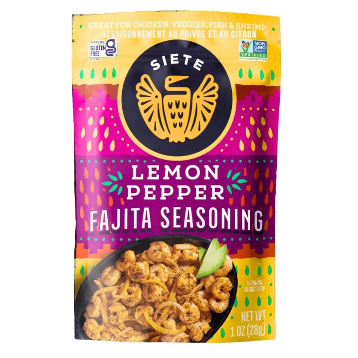 Front of Siete Seasoning Fajita Lemon Pepper - Fajita Seasoning Mix - Best Lemon Pepper Seasoning - Lemon Pepper Seasoning