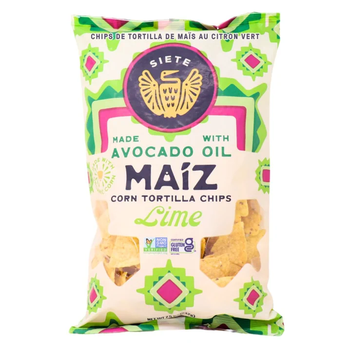 Front of Siete Maiz Totopos Corn Tortilla Chips Lime - Gluten Free Tortilla Chips - Tortilla Chips Avocado Oil - Gluten Free Nacho Chips