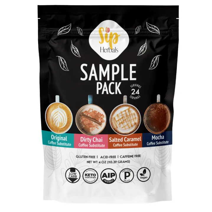 Front of Sip Herbals Coffee Substitute Sample Pack, 4 oz