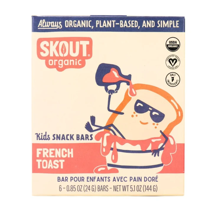 Front of Skout Organic Bars Healthy Kids Snack Bars Date Bars French Toast Snack